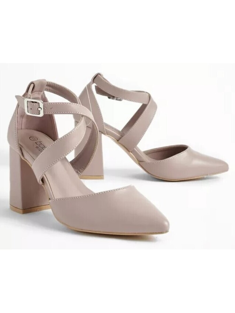 BOOHOO Wide Width Cross Over Strap Detail Pump Nude Sz. 8 NEW